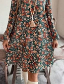 Kadın Uzun Kollu V Yakalı Desenli Modal Mini Elbise thumbnail 3