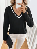 Kadın Uzun Kollu V Yakalı Viskon Iki Iplik Bluz thumbnail 4
