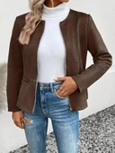 Kadın Uzun Kollu Yuvarlak Yaka önden Fermuarlı Süet Ceket thumbnail 1