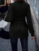 Kadın Uzun Kollu Yakalı önden Düğmeli Belden Kemerli Ithal Krep Bluz thumbnail 4