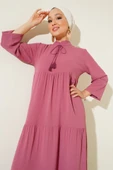 T1627 Yaka Bağcıklı Elbise - A. Pembe thumbnail 4