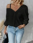 Kadın Tek Omuzdan Açık Askılı Uzun Kollu Yakalı önden Düğmeli Gömlek thumbnail 3