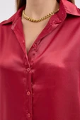 3964 Hafif Dökümlü Saten Gömlek - A.Bordo thumbnail 4