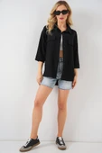 Cep Detaylı Kısa Kol Gömlek 20317 - Siyah thumbnail 2