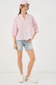 Çizgili Oversize Bluz 967 - Pudra thumbnail 2