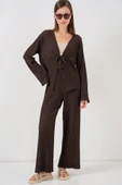 Örme Bluz Pantolon İkili Takım 30052 - Kahverengi thumbnail 1