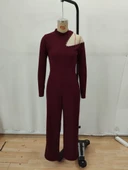 Kadın Tek Omuzdan Açık Balıkçı Yaka Taş Detaylı Uzun Ithal Krep Tulum thumbnail 4