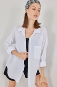 Tek Cepli Oversize Müslin Gömlek 20353 - Beyaz thumbnail 1