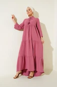 T1627 Yaka Bağcıklı Elbise - A. Pembe thumbnail 3