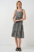 Desenli Askılı Midi Elbise 2577 - Antrasit thumbnail 2