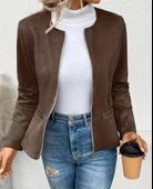 Kadın Uzun Kollu Yuvarlak Yaka önden Fermuarlı Süet Ceket thumbnail 2