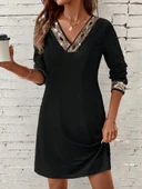 Kadın Uzun Kollu V Yakalı Pulpayet Detaylı Mini Ithal Krep Elbise thumbnail 1