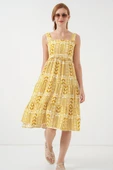 Desenli Askılı Midi Elbise 2577 - Sarı thumbnail 2