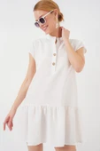 2425 Keten Mini Elbise - Ekru thumbnail 2