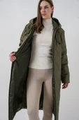 5177 Kapüşonlu Uzun Kapitone Mont - Haki thumbnail 4