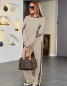 Kadın Uzun Kollu Leopar Detaylı Viskon Iki Iplik Eşofman Takımı thumbnail 3