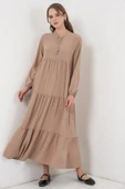 T1627 Yaka Bağcıklı Elbise - Y.Bej thumbnail 1