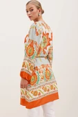 5902 Kemerli Desenli Elbise - Turuncu thumbnail 4