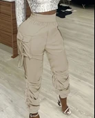 Kadın Yüksek Bel Beli Lastikli Kargo Cep Detaylı Gabardin Pantolon thumbnail 1