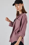 Tek Cepli Oversize Müslin Gömlek 20353 - Koyu Lila thumbnail 3