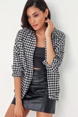 Ekose Desen Oversize Oduncu Gömlek 3854 - Siyah - Beyaz thumbnail 1
