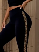 Kadın Yüksek Bel Yandan Leopar Desen Detaylı Dalgıç Tayt thumbnail 2