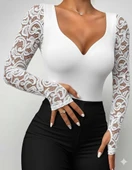 Kadın Uzun Kollu Dantelli Dekolte Detaylı Dalgıç Bluz thumbnail 1