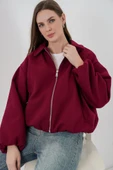 Büzgülü Oversize Kaşe Ceket 0728 - Bordo thumbnail 3