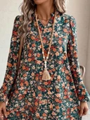 Kadın Uzun Kollu V Yakalı Desenli Modal Mini Elbise thumbnail 2