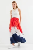 8025 Desenli Uzun Viskon Etek - Kırmızı thumbnail 3