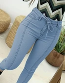 Kadın Yüksek Bel Belden Kuşaklı Yırtık Detaylı Kot Pantolon thumbnail 2