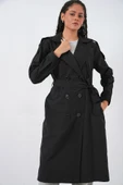 Kruvaze Yaka Trençkot 5978 - Siyah thumbnail 1