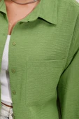 20153 Tek Cepli Oversize Keten Gömlek - E.Yeşil thumbnail 3