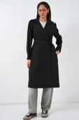 Kruvaze Yaka Trençkot 5978 - Siyah thumbnail 2
