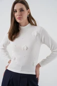 Çiçekli Örme Bluz 978 - Beyaz thumbnail 1