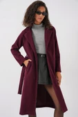 9118 Kruvaze Yaka Kaşe Kaban - Bordo thumbnail 3