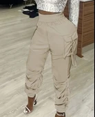 Kadın Yüksek Bel Beli Lastikli Kargo Cep Detaylı Gabardin Pantolon thumbnail 3