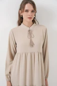 T1627 Yaka Bağcıklı Elbise - Taş thumbnail 2