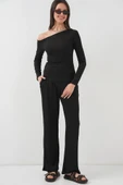 6708 Düşük Omuz Alt Üst Takım - Siyah thumbnail 3