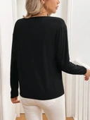 Kadın Uzun Kollu V Yakalı Viskon Iki Iplik Bluz thumbnail 5