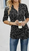Kadın Uzun Kollu Hakim Yaka Yakadan Fermuarlı Geometrik Desenli Süprem Bluz thumbnail 1