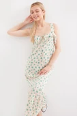 2237 Desenli Askılı Viskon Elbise - Çağla thumbnail 4