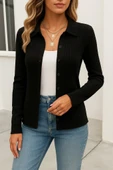 Kadın Uzun Kollu Yakalı önden Düğmeli Triko Ceket thumbnail 1