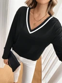 Kadın Uzun Kollu V Yakalı Viskon Iki Iplik Bluz thumbnail 3