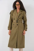 5941 Kruvaze Yaka Uzun Trençkot - Haki thumbnail 3