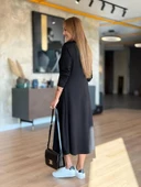 Kadın Uzun Kollu V Yakalı Midi Modal Elbise thumbnail 4