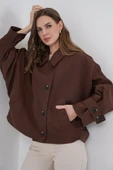 Oversize Kısa Trençkot 5977 - Kahverengi thumbnail 4