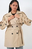 Kuşaklı Kısa Trençkot 5974 - Bej thumbnail 3