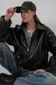 Oversize Suni Deri Ceket 1049 - Siyah thumbnail 1