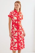 2455 Desenli Gömlek Elbise - Kırmızı thumbnail 3